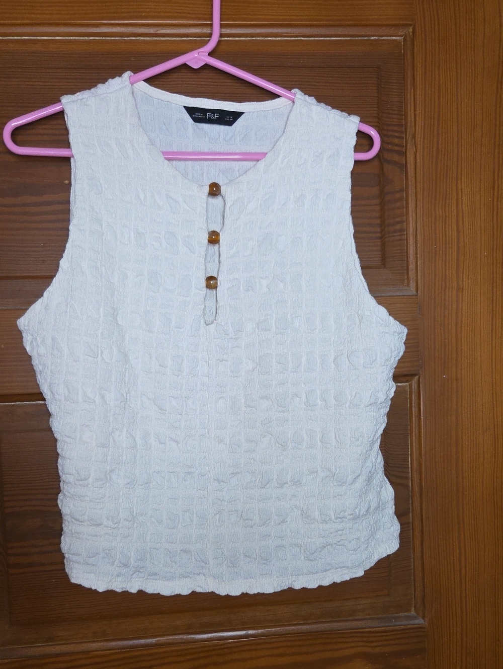 F&F Cream Textured Sleeveless Tank with Wooden Buttons